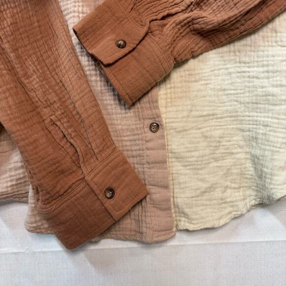 ACOA Colorblock Button Down Shirt Size L Cotton Minimalist Neutral Capsule - Picture 4 of 11